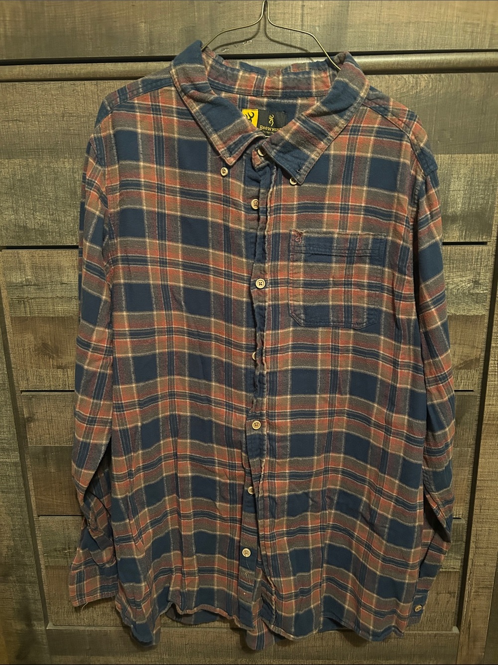 Browning Navy and Rust Plaid Button-Down Shirt